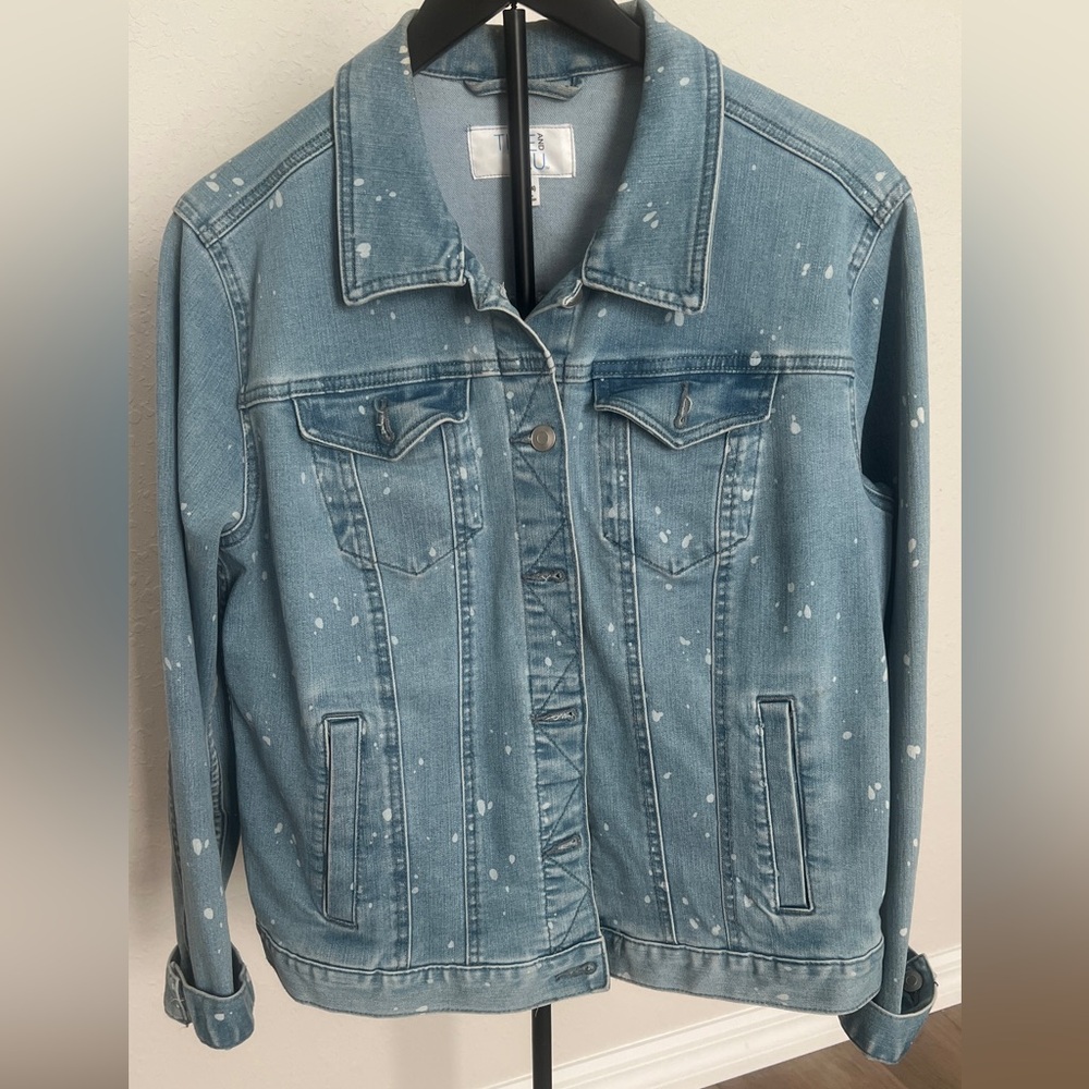 Denim Blue Women's Jacket with white Speckled dots